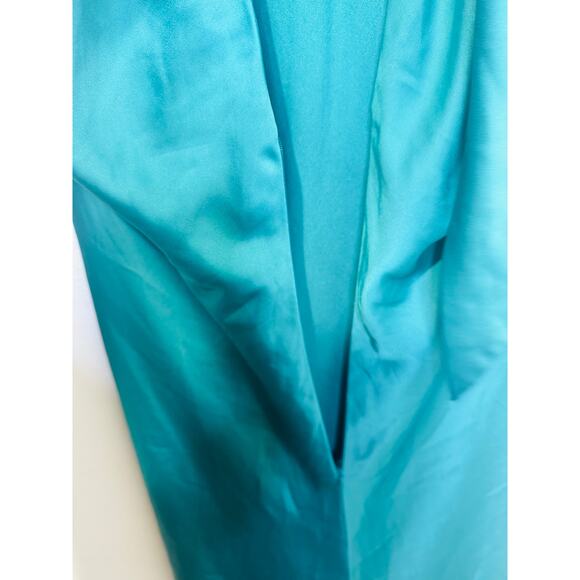 FAVIANA Green Satin Sleeveless Halter Neck Thigh-High Side Slit Gown Dress sz 14 - Picture 10 of 16